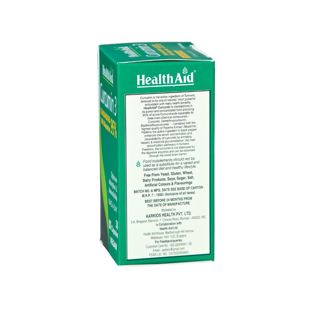 HealthAid Curcumin 3 Standardised with Bioperine 95% Capsules - Swadesiicart