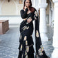 Exclusive Collection Black Party Wear Ruffle Georgette Saree - Swadesiicart