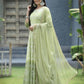 Juniper Green Santoon Slub Festive Foil Print Straight Lehnga Choli Set For Women | Swadesiicart