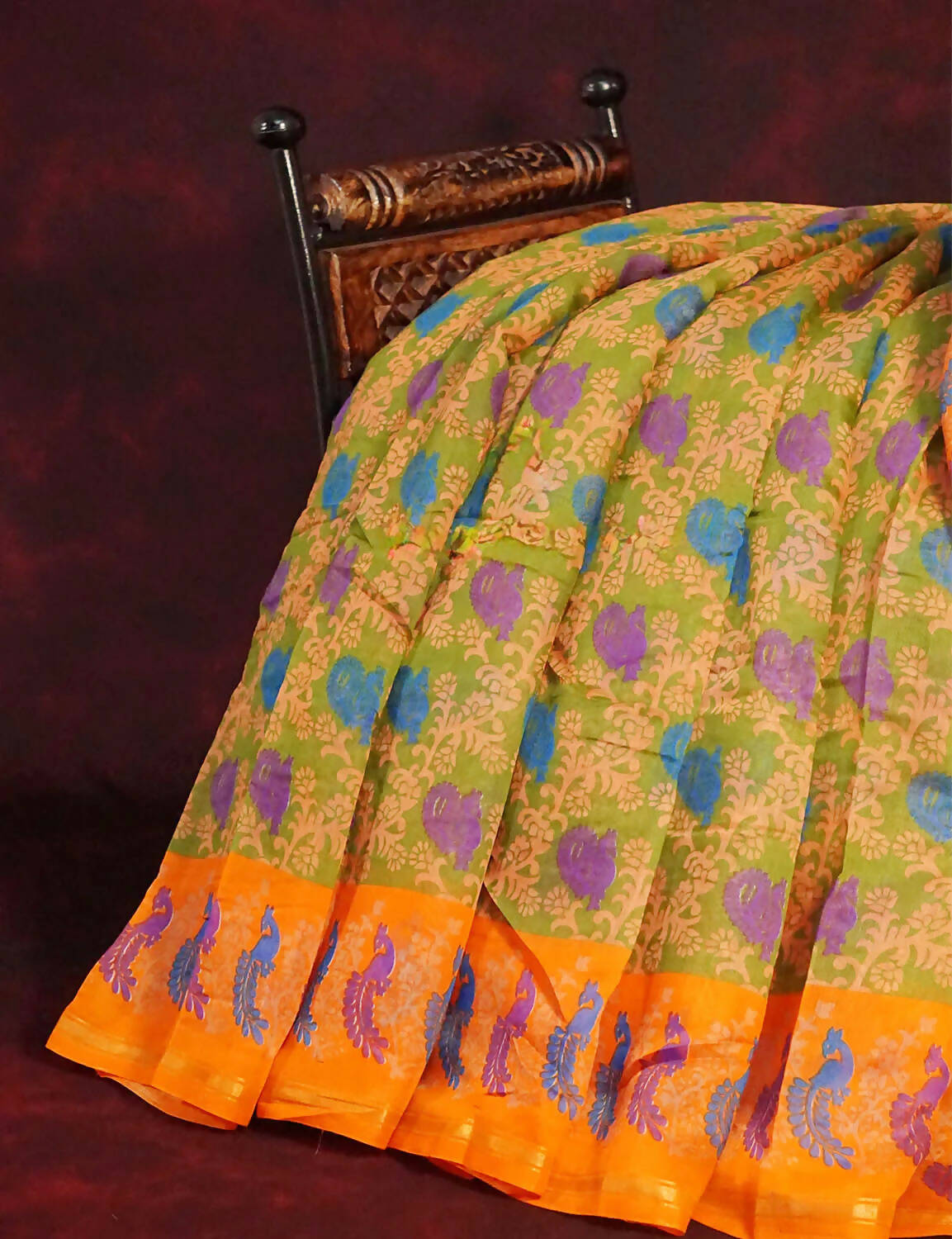 Pastel Peach All Over Printed Semi Chanderi Saree By Gayathri Reddy Designer Studio | Swadesiicart