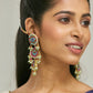 Nuyug 22K Gold-Plated Kundan Studded & Pearl Beaded Crescent Shaped Kanauti Earrings | Swadesiicart