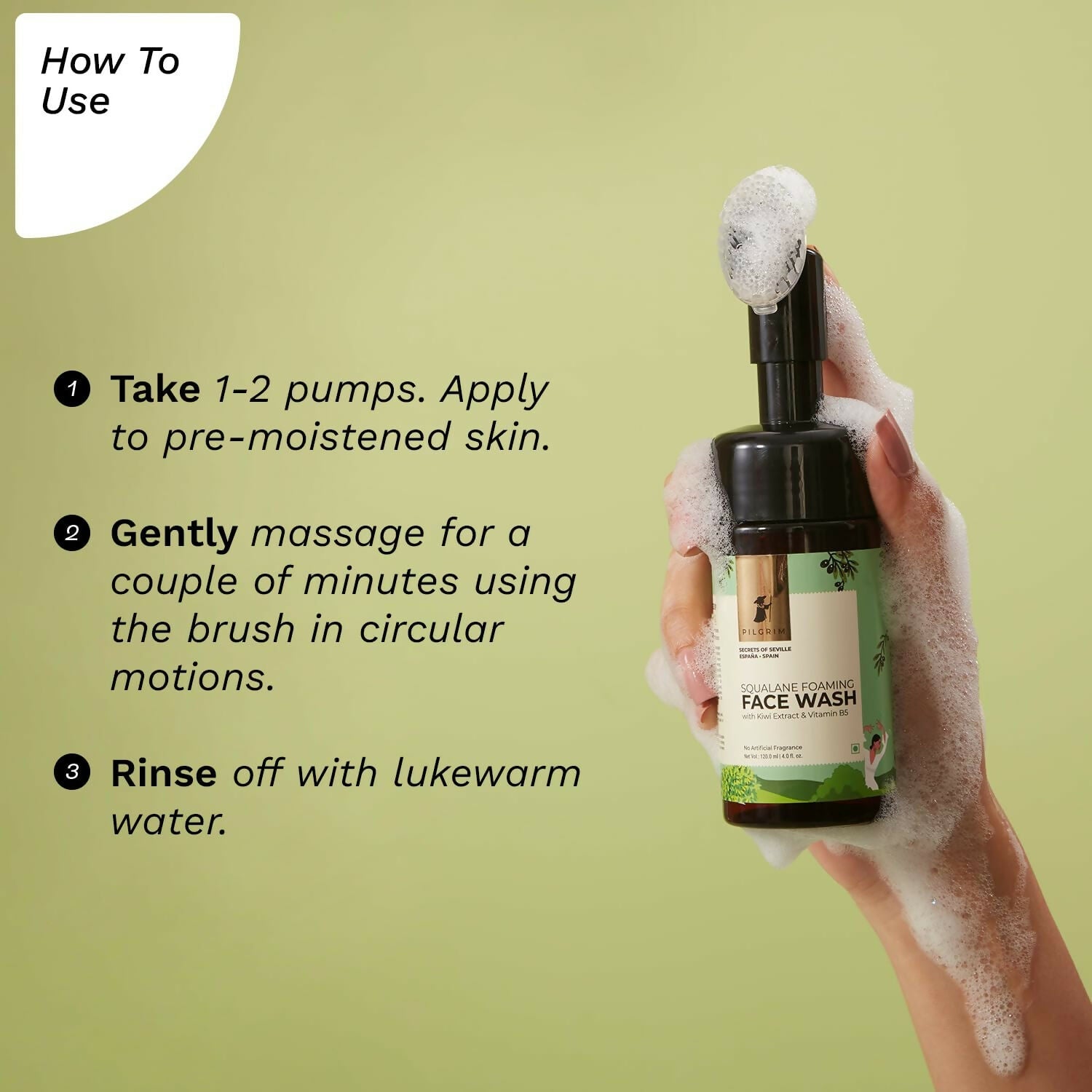 Pilgrim Spanish Foaming Face Wash With Kiwi Extracts & Aloe For Skin Hydration - Swadesiicart