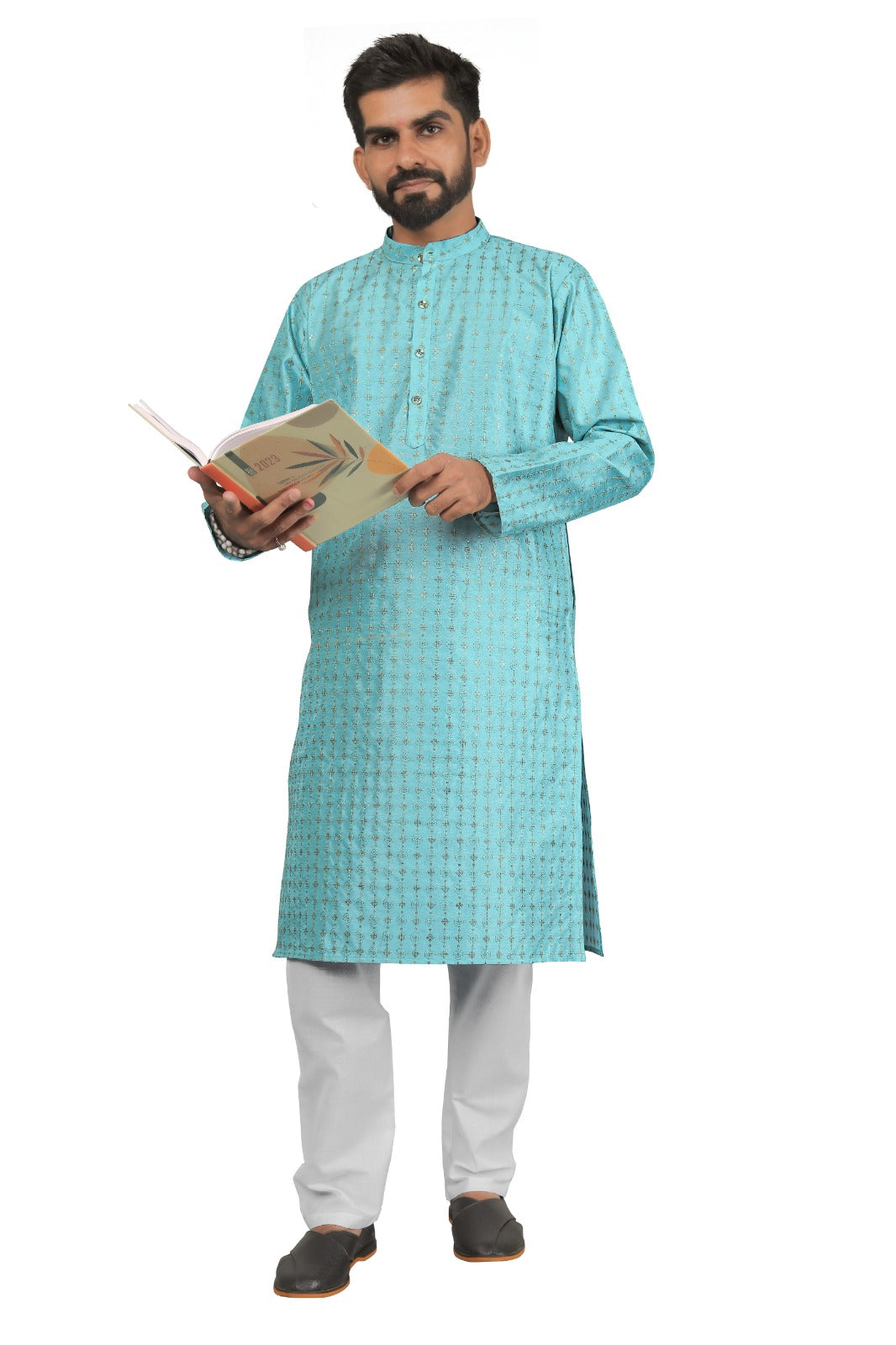DEIANA'S Fancy Embroidery kurta Payjama Set For Men's (Sky Blue) | Swadesiicart