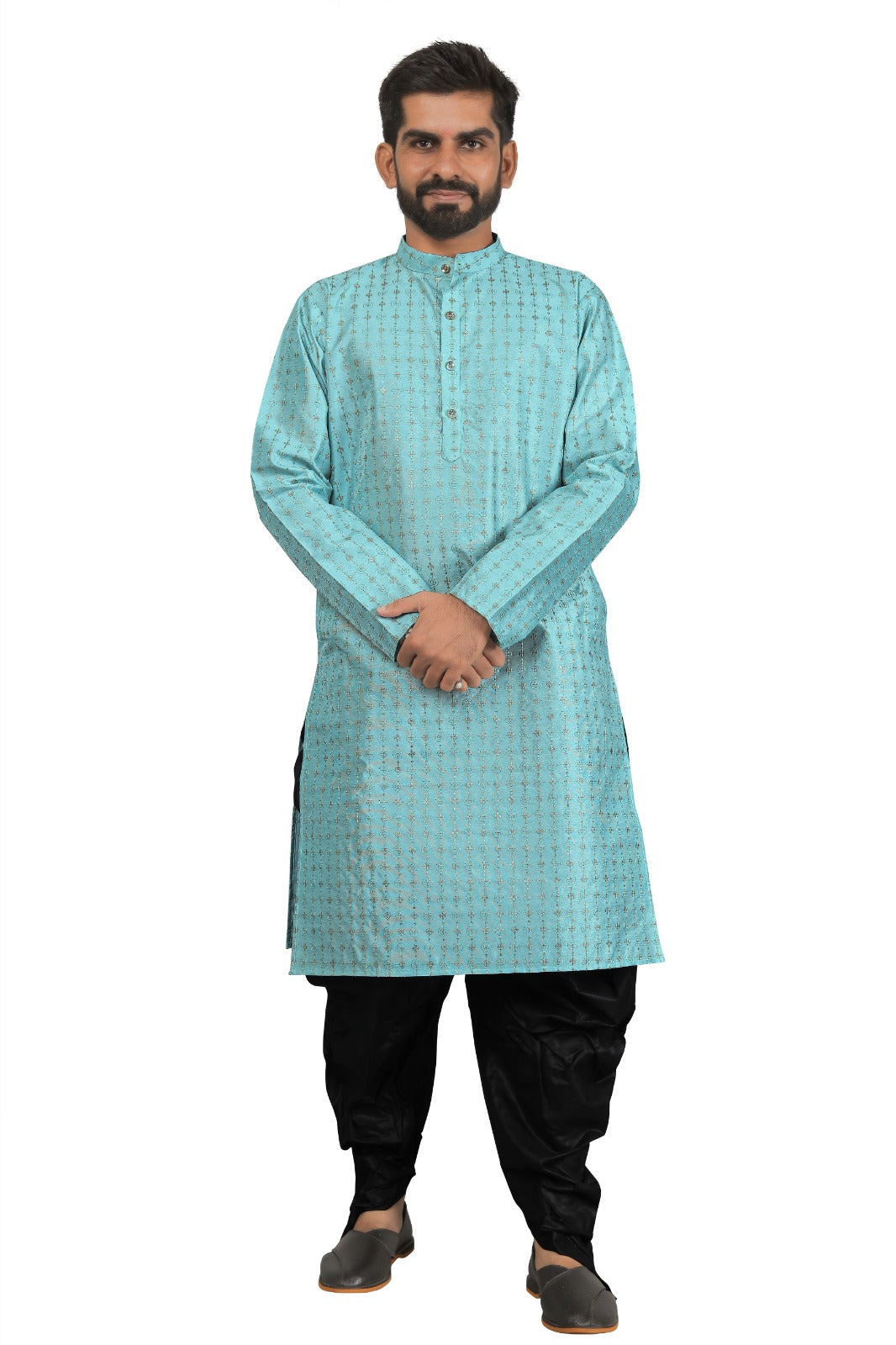 DEIANA'S Fancy Black Dhoti Embroidery kurta Set For Men's (Sky Blue) | Swadesiicart