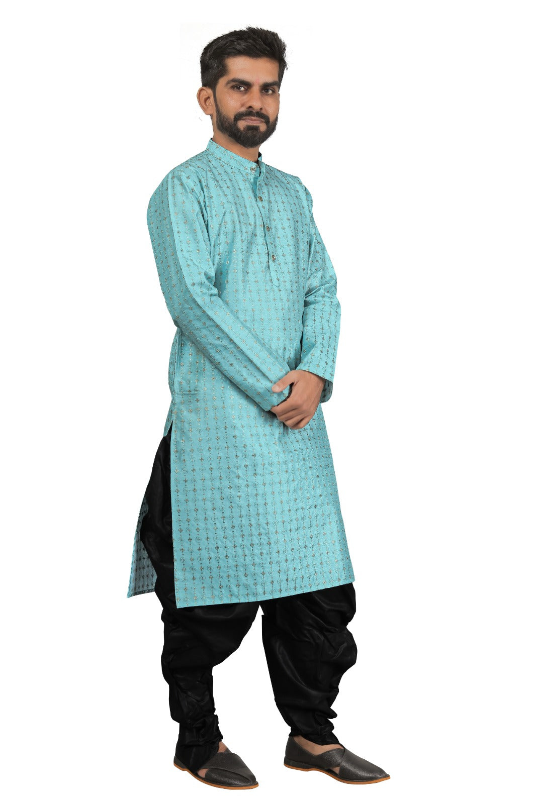 DEIANA'S Fancy Black Dhoti Embroidery kurta Set For Men's (Sky Blue) | Swadesiicart