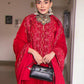 trueBrowns Red Velvet Embroidered Slit Kurta | Swadesiicart