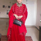 trueBrowns Red Velvet Embroidered Slit Kurta | Swadesiicart