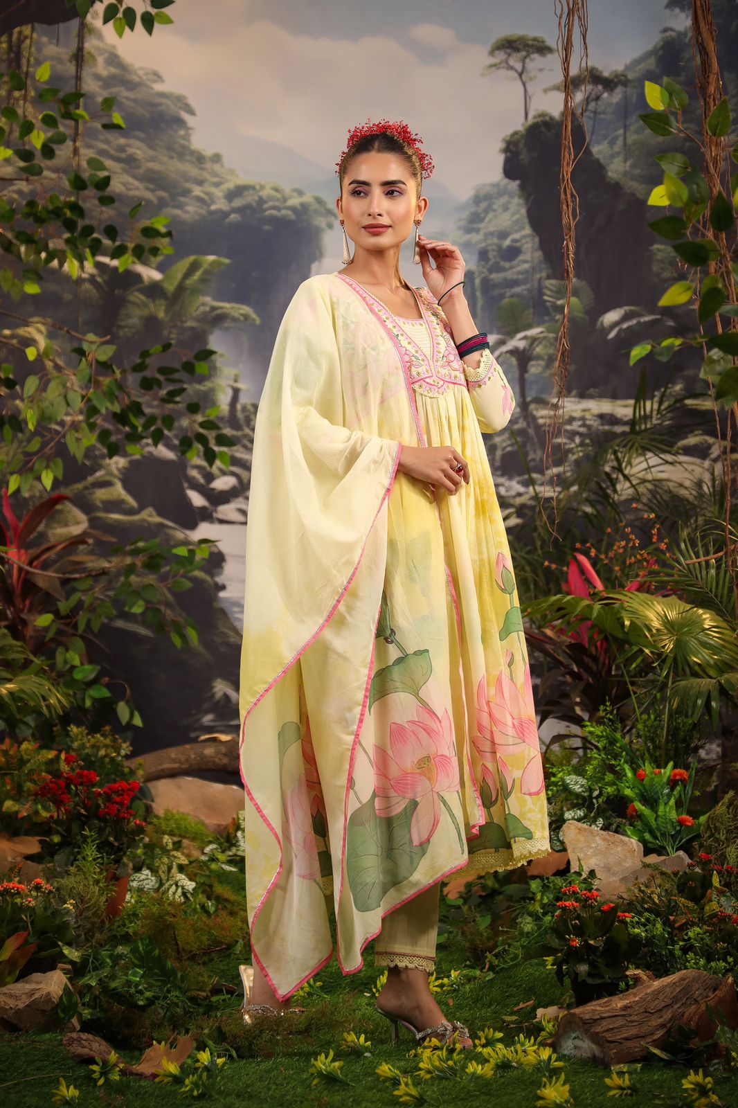Alia Cut Embroidered & Floral Printed Kurta With Pant & Dupatta Luxury Premium, Multicolor - Hiral Fashion