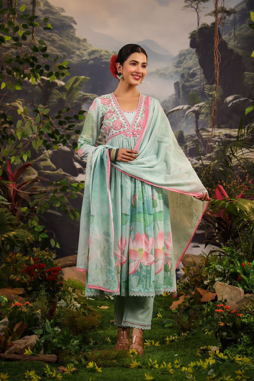 Alia Cut Embroidered & Floral Printed Kurta With Pant & Dupatta Luxury Premium, Multicolor - Hiral Fashion