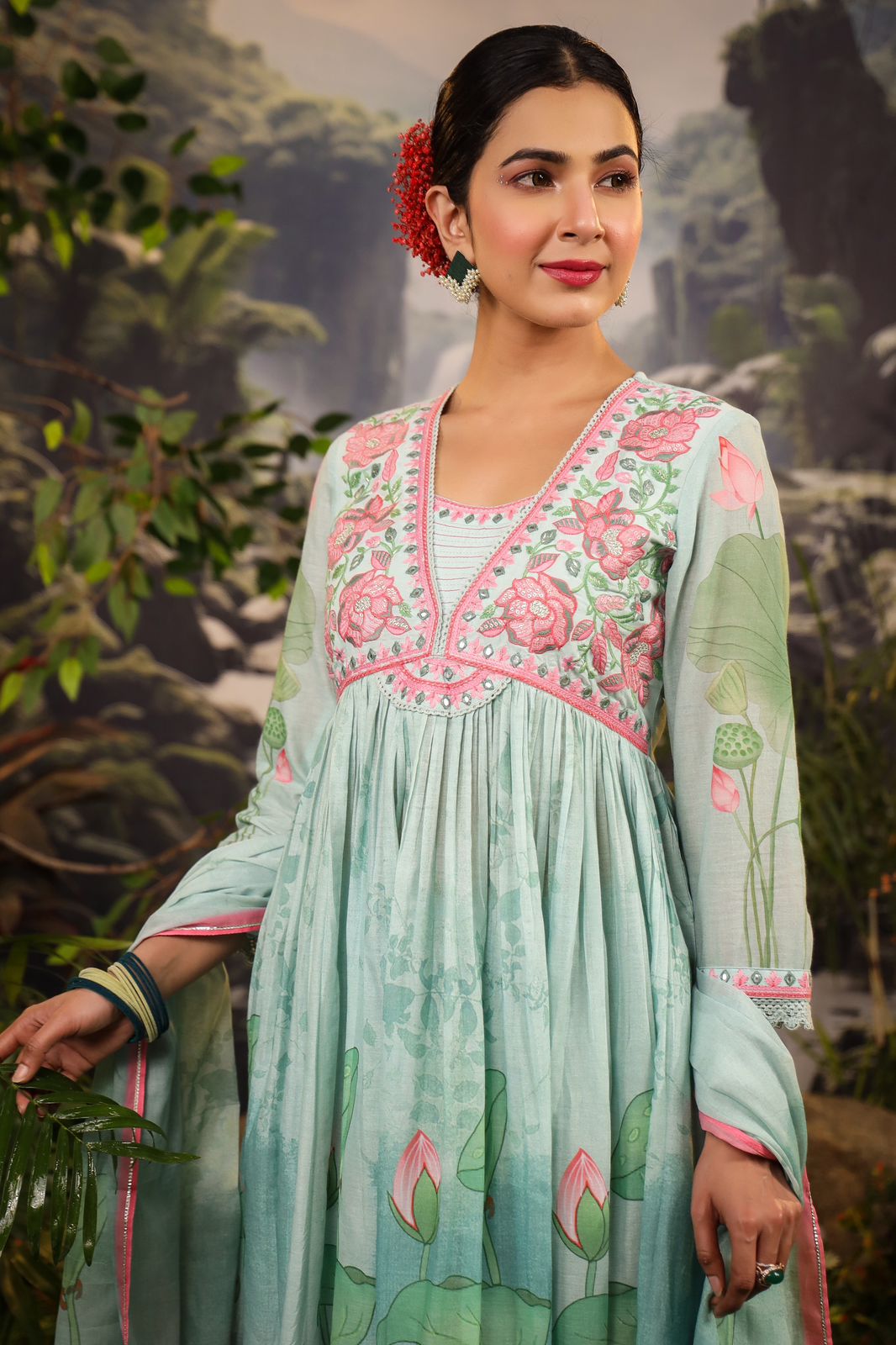 Alia Cut Embroidered & Floral Printed Kurta With Pant & Dupatta Luxury Premium, Multicolor - Hiral Fashion