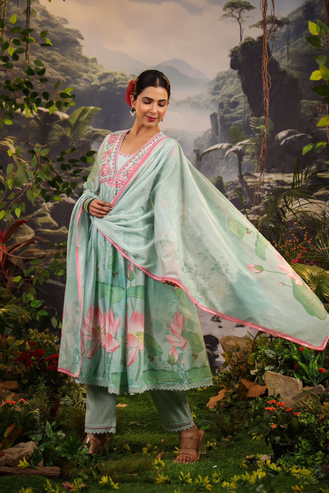 Alia Cut Embroidered & Floral Printed Kurta With Pant & Dupatta Luxury Premium, Multicolor - Hiral Fashion