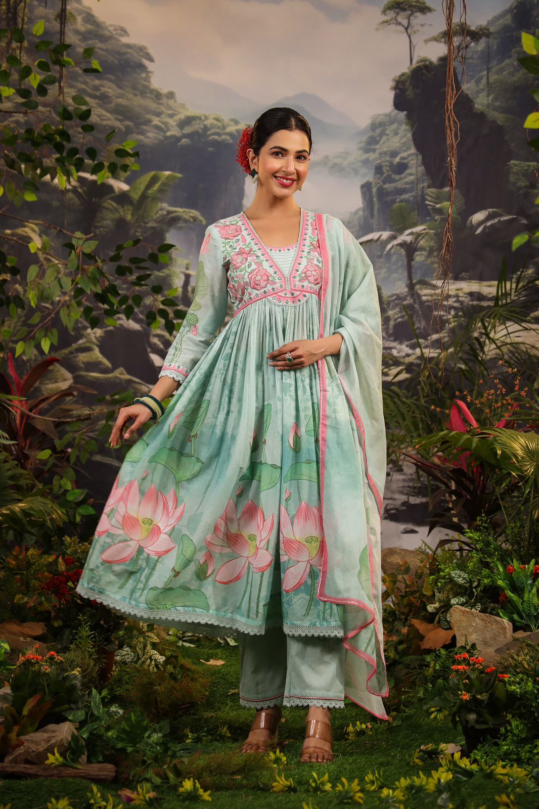 Alia Cut Embroidered & Floral Printed Kurta With Pant & Dupatta Luxury Premium, Multicolor - Hiral Fashion