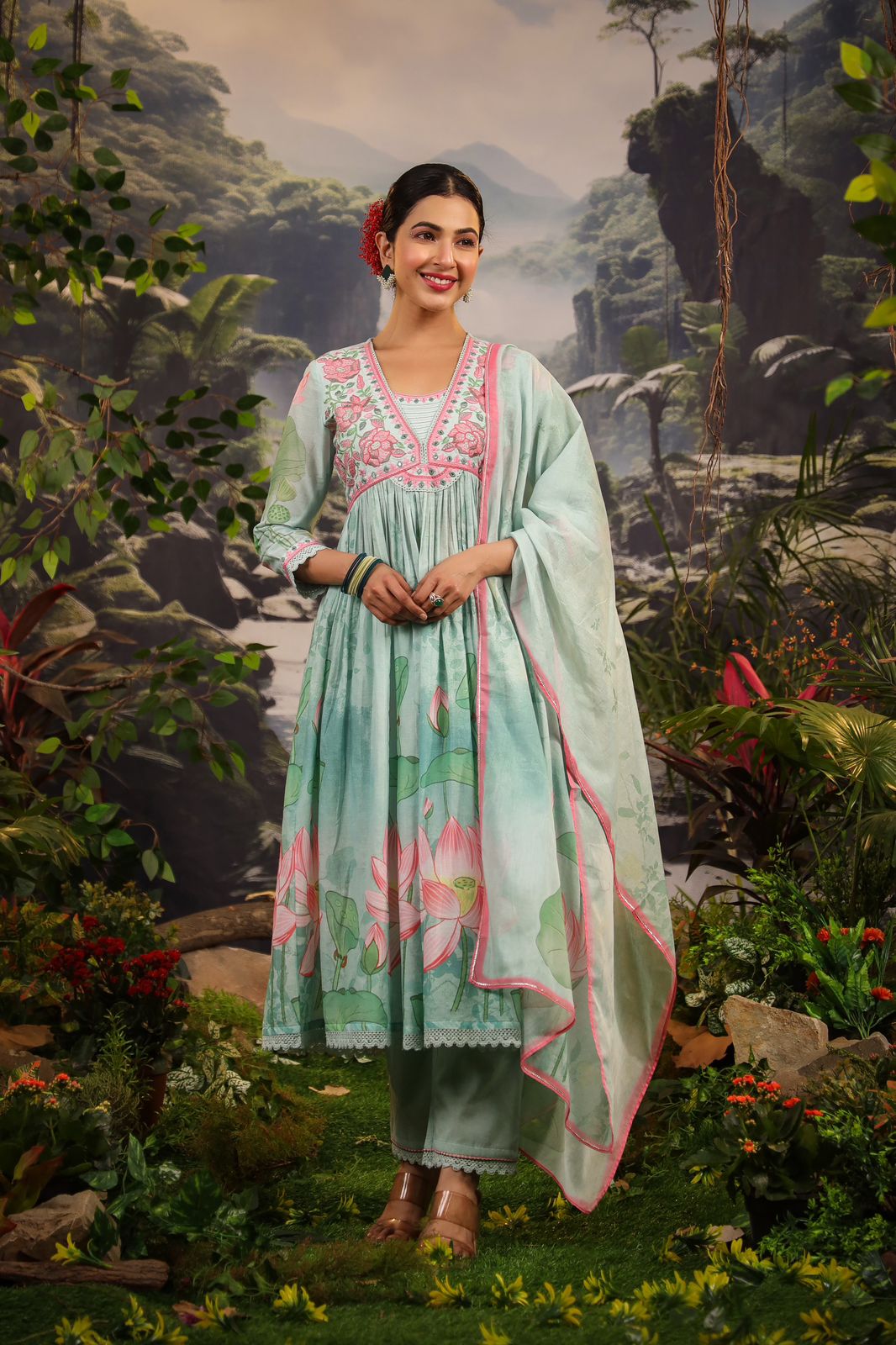 Alia Cut Embroidered & Floral Printed Kurta With Pant & Dupatta Luxury Premium, Multicolor - Hiral Fashion