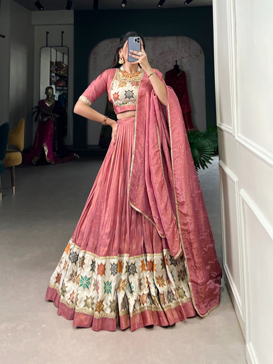 Lorenvalley Peach Premium Pure Shimmer Pure Shimmer Lehenga Choli | Swadesiicart