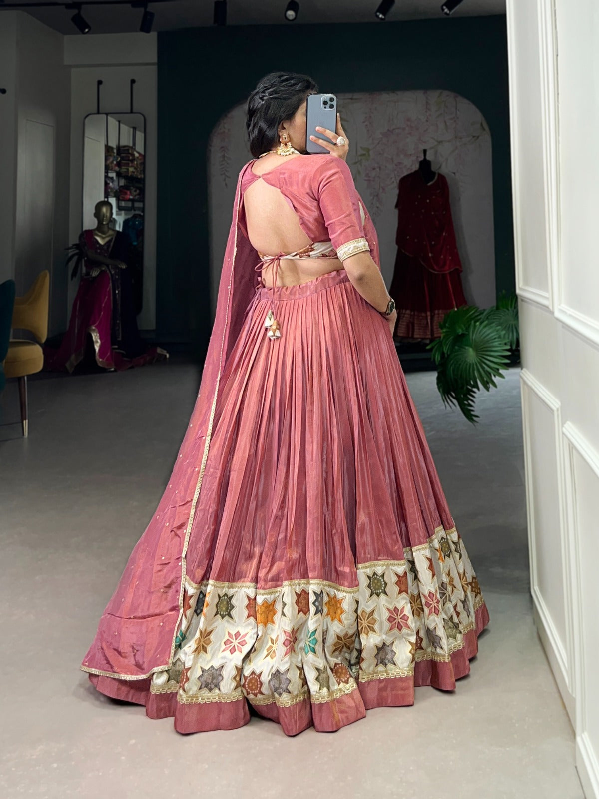 Lorenvalley Peach Premium Pure Shimmer Pure Shimmer Lehenga Choli | Swadesiicart