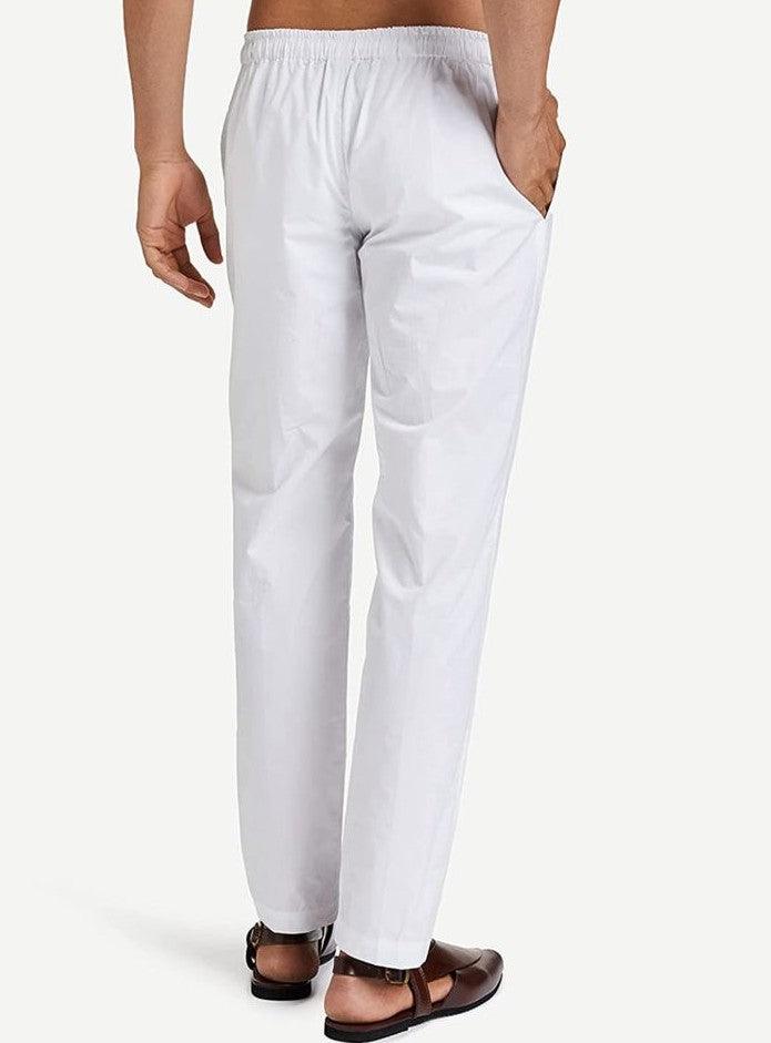 Fabmade Men's White Cotton Linen Pyjama | Swadesiicart