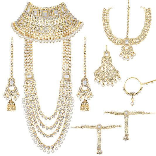 Jewel City Complete Bridal Kundan Jewelry Set - 8-Piece Royal Indian Wedding Collection with Choker, Rani Haar, Earrings, Maang Tikka & Mathapatti | Swadesiicart