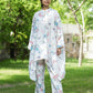 Yufta White Floral Print Kaftan Kurta with Trousers Co-Ords - Swadesiicart
