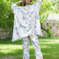 Yufta White Floral Print Kaftan Kurta with Trousers Co-Ords - Swadesiicart