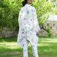 Yufta White Floral Print Kaftan Kurta with Trousers Co-Ords - Swadesiicart