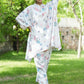 Yufta White Floral Print Kaftan Kurta with Trousers Co-Ords - Swadesiicart