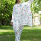 Yufta White Floral Print Kaftan Kurta with Trousers Co-Ords - Swadesiicart