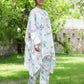 Yufta White Floral Print Kaftan Kurta with Trousers Co-Ords - Swadesiicart