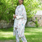 Yufta White Floral Print Kaftan Kurta with Trousers Co-Ords - Swadesiicart