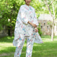 Yufta White Floral Print Kaftan Kurta with Trousers Co-Ords - Swadesiicart