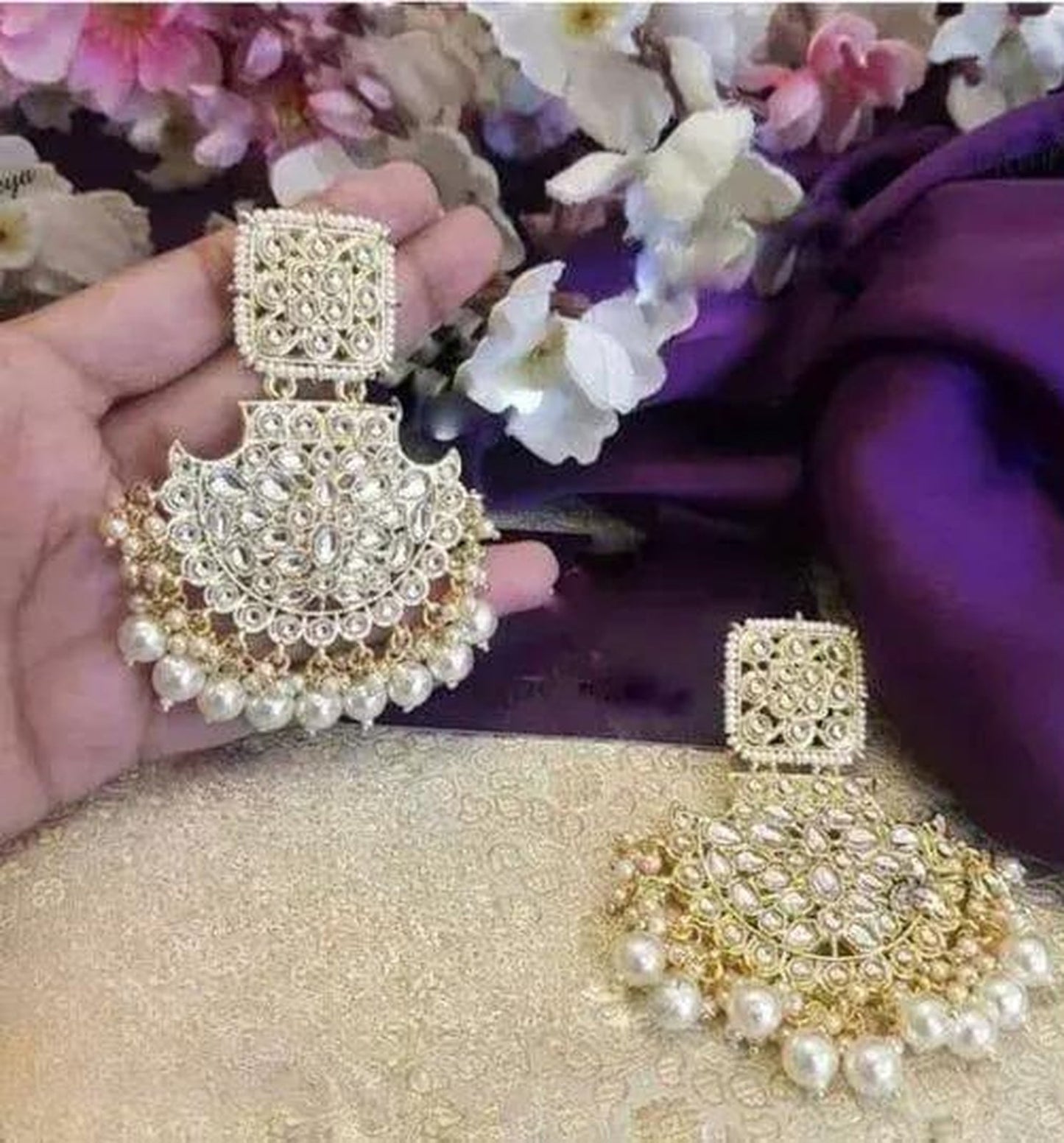 Jewel City Exquisite Kundan Chandbali Earrings with Pearl Drops - Bridal Jewelry Set | Swadesiicart