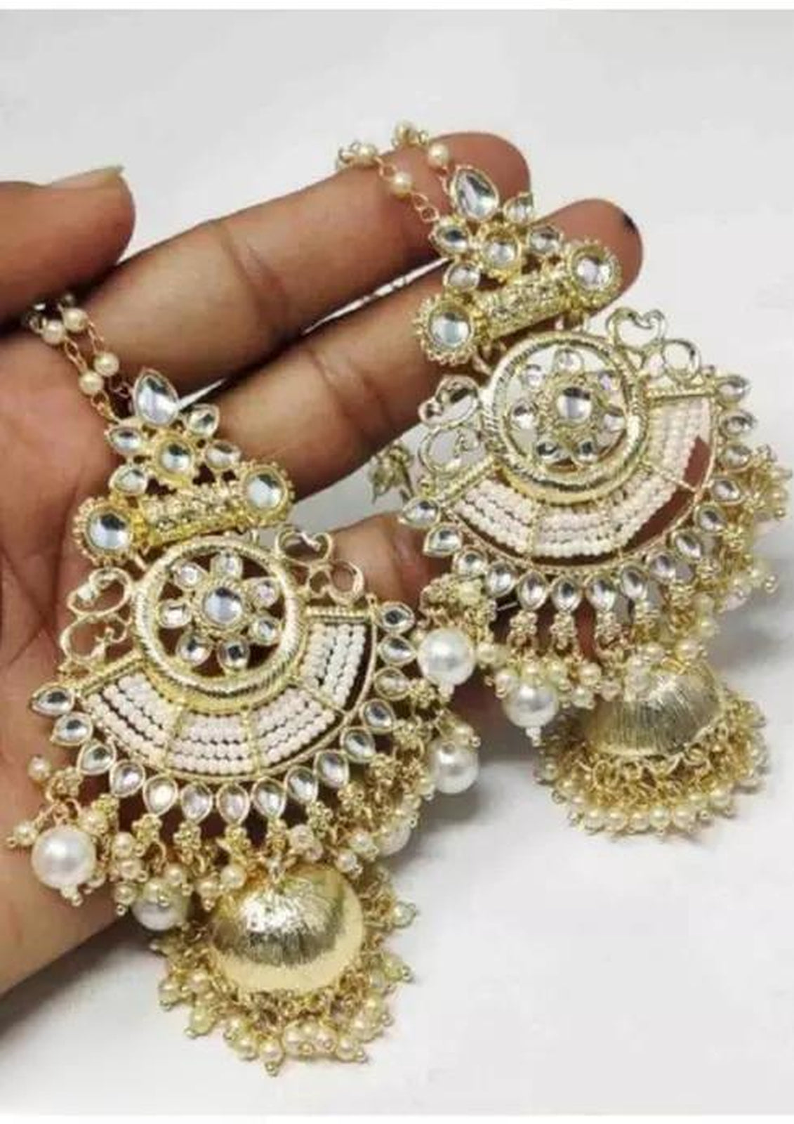 Jewel City Elegant Kundan Jhumka Earrings with Pearl Drops - Traditional Indian Wedding Jewelry | Swadesiicart
