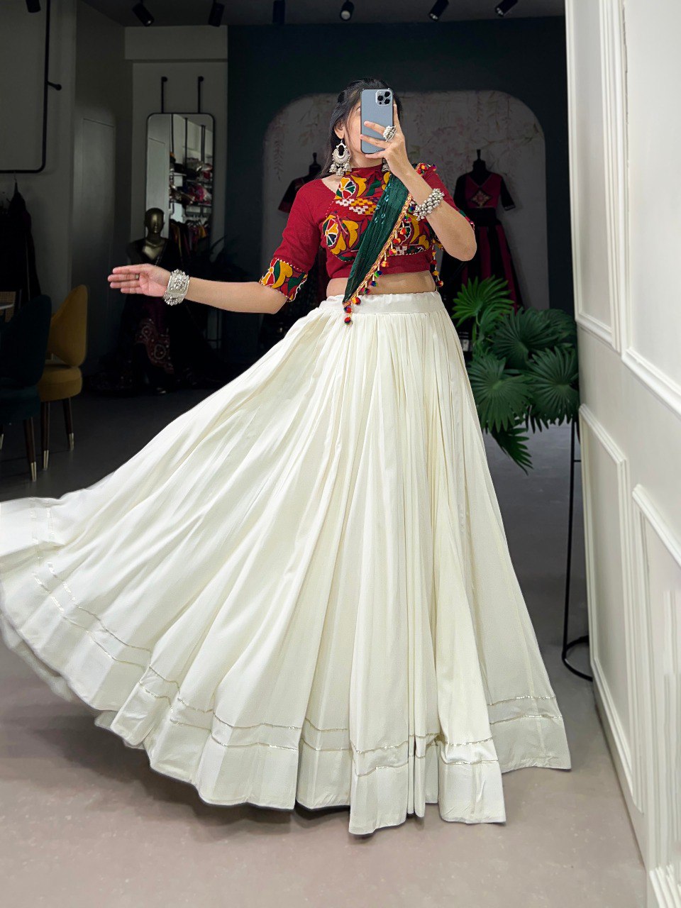 Lorenvalley Pure Rayon White Plain With Gota Patti Touch Up Lehenga Choli with Dupatta | Swadesiicart
