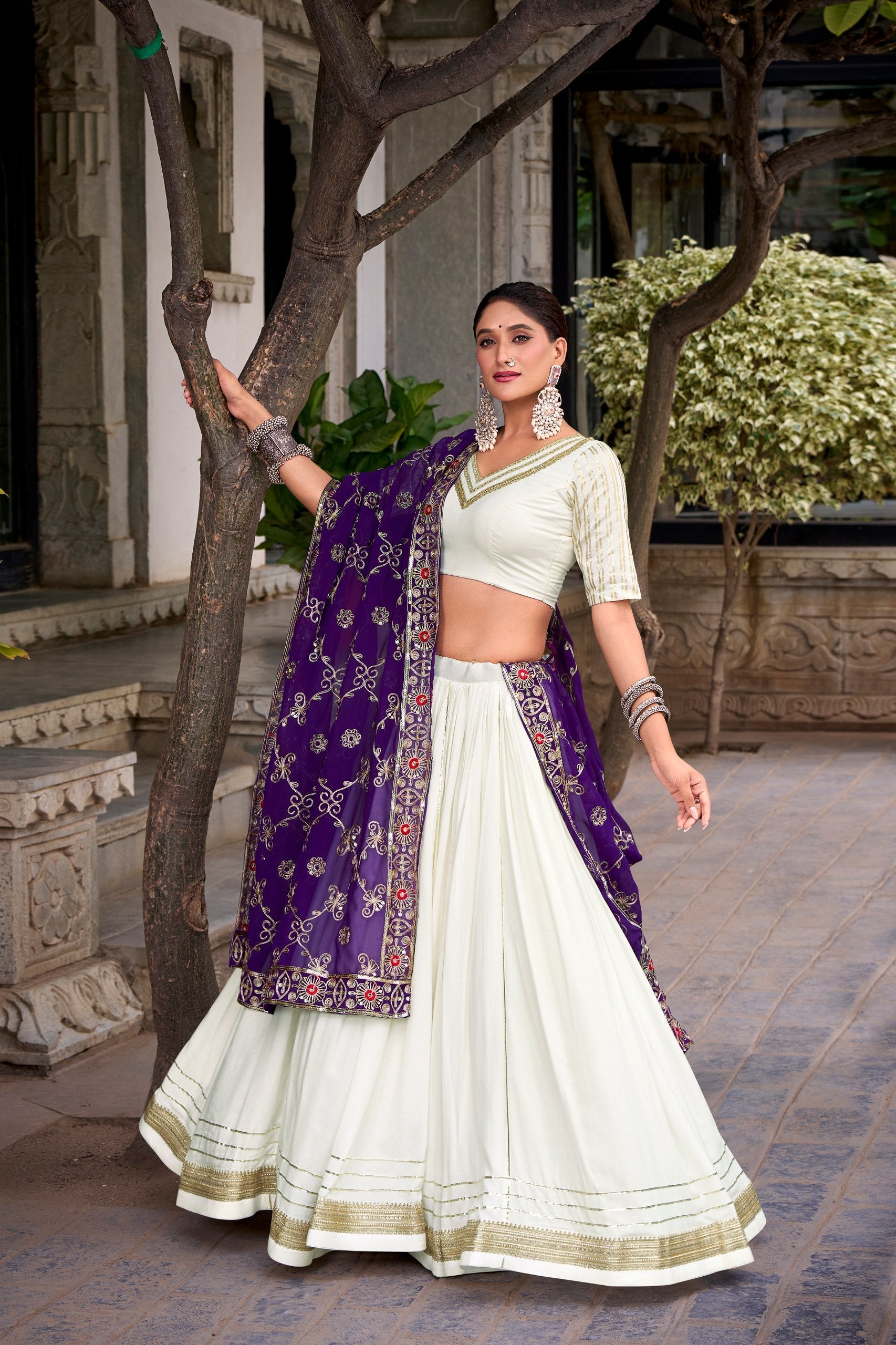 Lorenvalley Fashion White Pure Rayon Lace Touch Up Lehenga Choli with Dupatta - Swadesiicart
