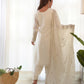 Lorenvalley Chinon Silk Embroidery Sequence zari work Kurta Pant with Dupatta Set - White - Swadesiicart