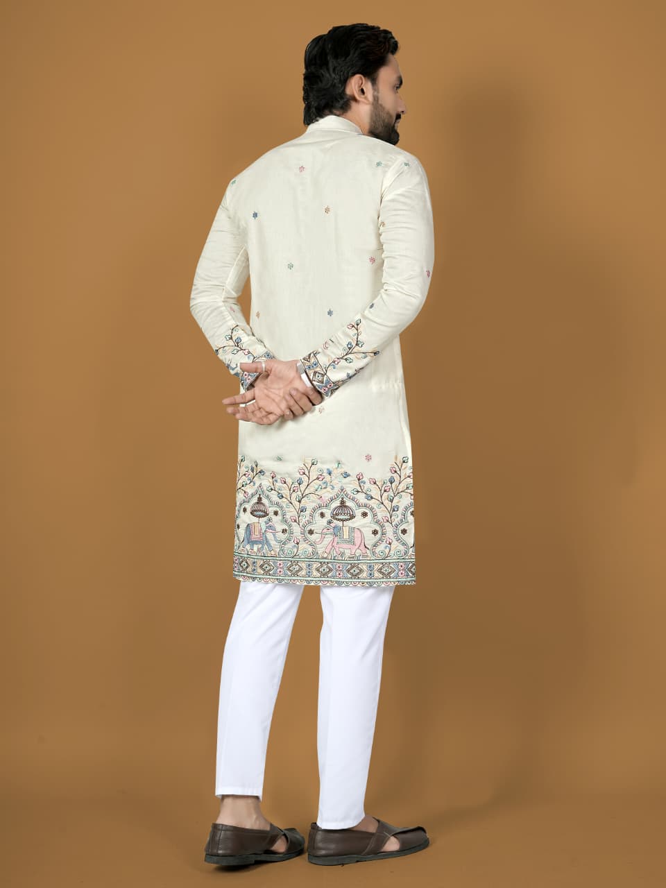 Anaita White Embroidery Silk Straight Kurta