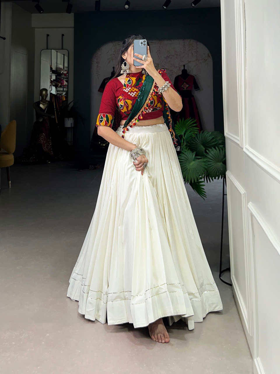 Lorenvalley White Pure Rayon Plain With Gota Patti Touch Up Lehenga Choli with Dupatta | Swadesiicart