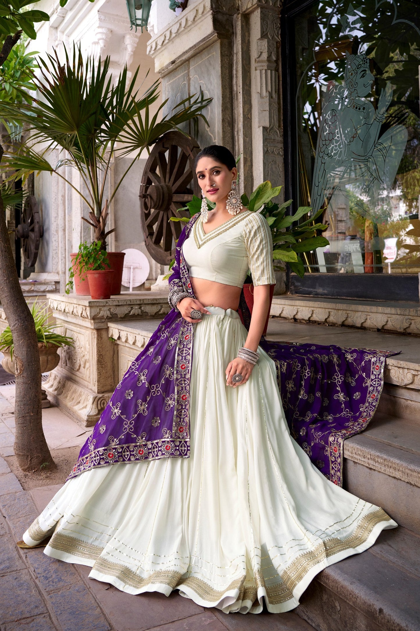 Lorenvalley Fashion White Pure Rayon Lace Touch Up Lehenga Choli with Dupatta - Swadesiicart
