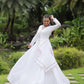 Lorenvalley White Rayon Fabric With Kutchi Gamthi Lace Gown | Swadesiicart