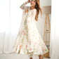 Lorenvalley White Soft Organza Silk With Floral Print Fully Flared Anarkali Pant With Dupatta Set - Swadesiicart