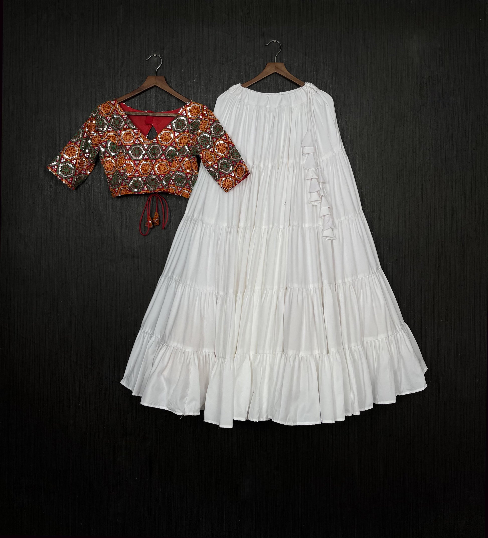 Lorenvalley White Premium Rayon Lehenga with Georgette Embroidered Traditional Thread work Choli | Swadesiicart