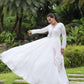 Lorenvalley White Rayon Fabric With Kutchi Gamthi Lace Gown | Swadesiicart