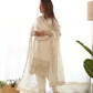 Lorenvalley Chinon Silk Embroidery Sequence zari work Kurta Pant with Dupatta Set - White - Swadesiicart