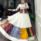 Lorenvalley White Rayon Plain With Embroidery And Gamthi Patch Work Lehenga Choli | Swadesiicart