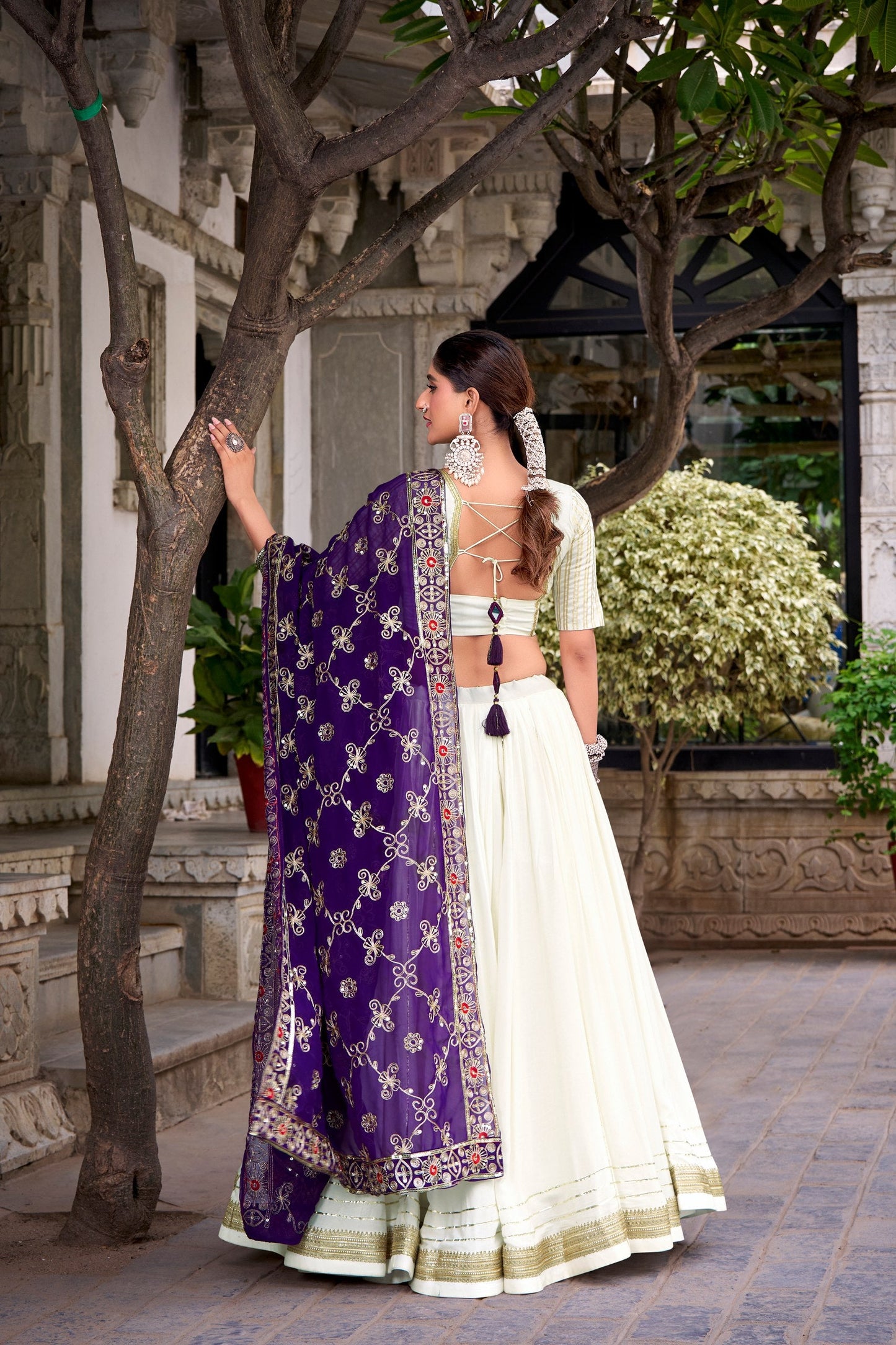 Lorenvalley Fashion White Pure Rayon Lace Touch Up Lehenga Choli with Dupatta - Swadesiicart