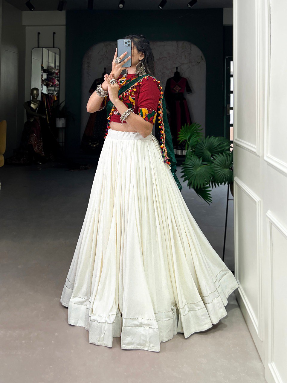 Lorenvalley White Pure Rayon Plain With Gota Patti Touch Up Lehenga Choli with Dupatta | Swadesiicart