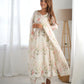 Lorenvalley White Soft Organza Silk With Floral Print Fully Flared Anarkali Pant With Dupatta Set - Swadesiicart