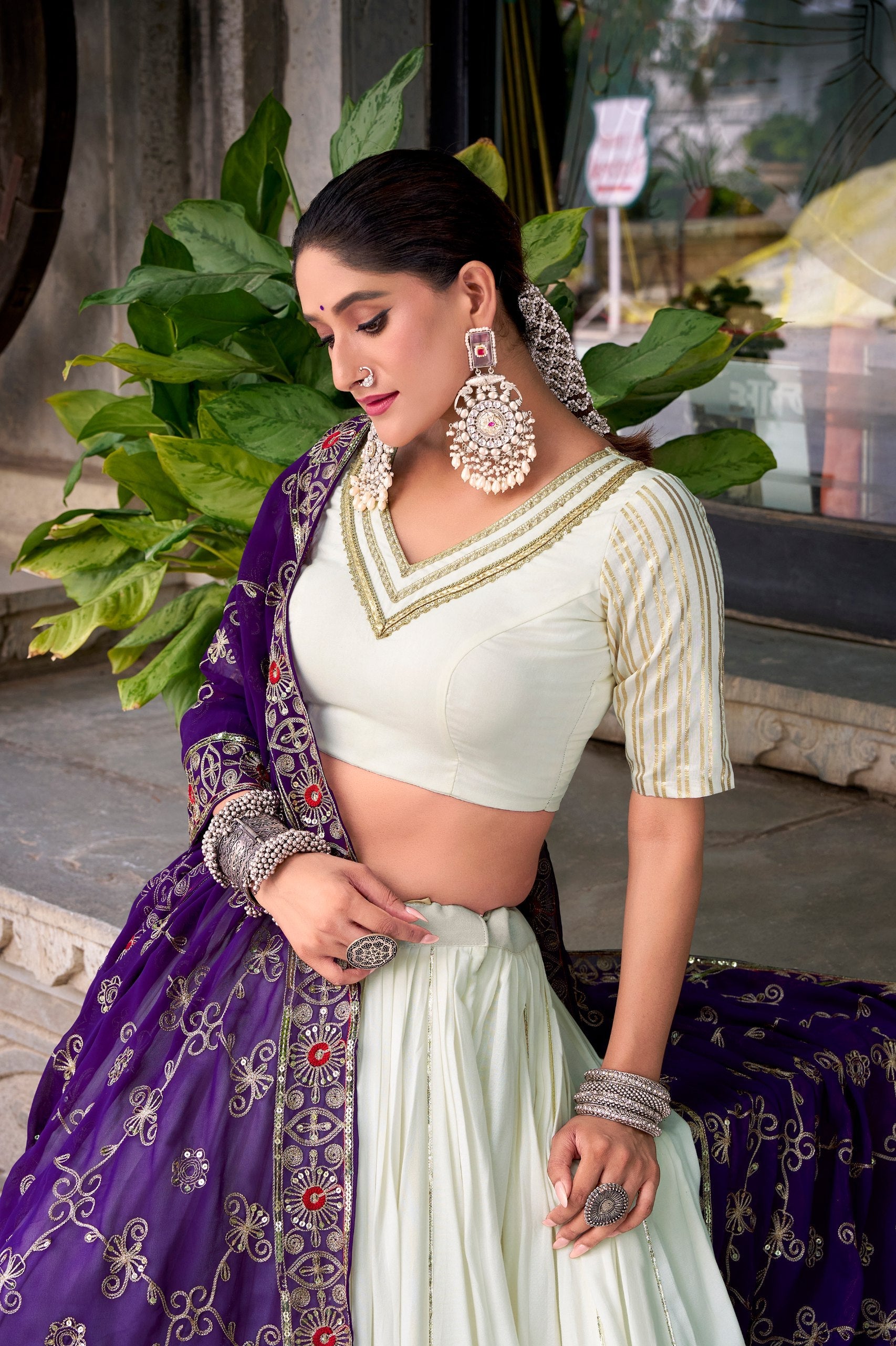 Lorenvalley Fashion White Pure Rayon Lace Touch Up Lehenga Choli with Dupatta - Swadesiicart