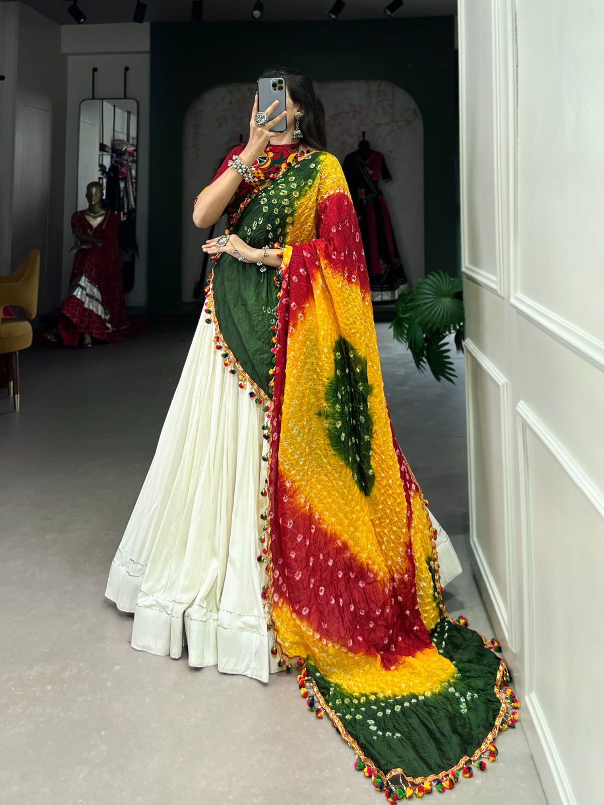 Lorenvalley White Pure Rayon with Plain With Gota Patti Touch Up Lehenga Choli | Swadesiicart