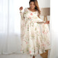 Lorenvalley White Soft Organza Silk With Floral Print Fully Flared Anarkali Pant With Dupatta Set - Swadesiicart