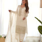 Lorenvalley Chinon Silk Embroidery Sequence zari work Kurta Pant with Dupatta Set - White - Swadesiicart